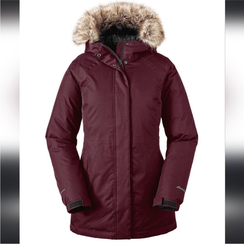 EDDIE BAUER Superior III Down Parka with Faux Fur Hood Dark Berry Small - Picture 10 of 10